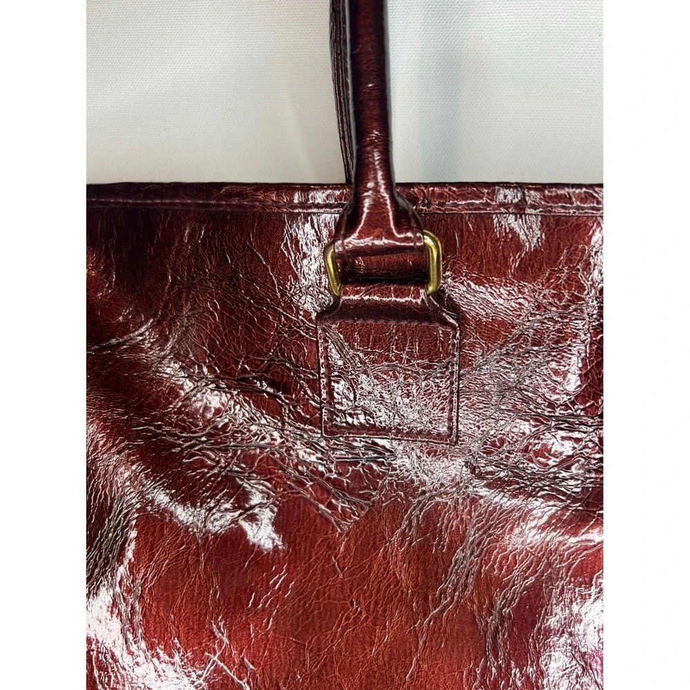 Vintage Estee Lauder Burgundy Patent Leather Tote Bag Crinkled Dark Copper